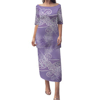 Aotearoa Maori Koru Curves Family Matching Puletasi and Hawaiian Shirt Silver Ferns - Amethyst LT7 Mom's Dress Purple - Polynesian Pride