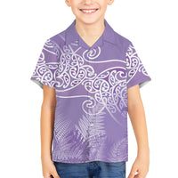 Aotearoa Maori Koru Curves Family Matching Puletasi and Hawaiian Shirt Silver Ferns - Amethyst LT7 Son's Shirt Purple - Polynesian Pride