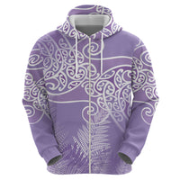 Aotearoa Maori Koru Curves Hoodie Silver Ferns - Amethyst