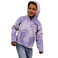 Aotearoa Maori Koru Curves Kid Hoodie Silver Ferns - Amethyst