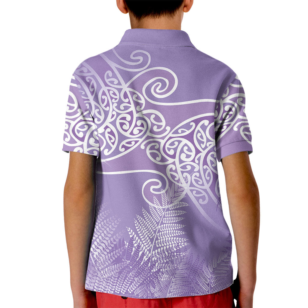Aotearoa Maori Koru Curves Kid Polo Shirt Silver Ferns - Amethyst