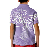 Aotearoa Maori Koru Curves Kid Polo Shirt Silver Ferns - Amethyst
