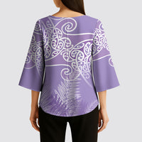 Aotearoa Maori Koru Curves Kimono Sleeve Blouse Silver Ferns - Amethyst