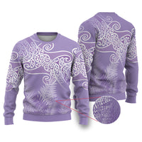 Aotearoa Maori Koru Curves Ugly Christmas Sweater Silver Ferns - Amethyst LT7 Purple - Polynesian Pride