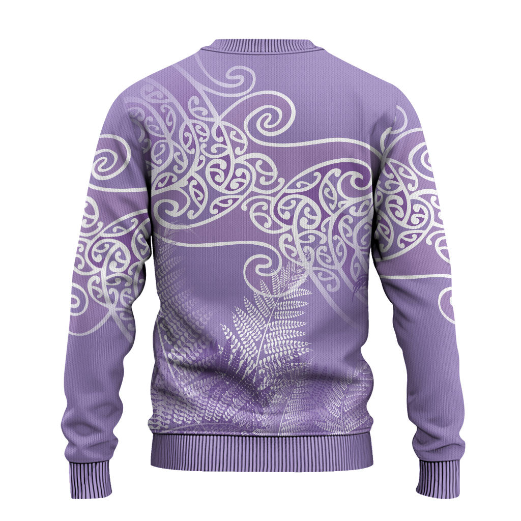 Aotearoa Maori Koru Curves Ugly Christmas Sweater Silver Ferns - Amethyst LT7 - Polynesian Pride