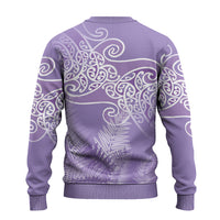 Aotearoa Maori Koru Curves Ugly Christmas Sweater Silver Ferns - Amethyst LT7 - Polynesian Pride
