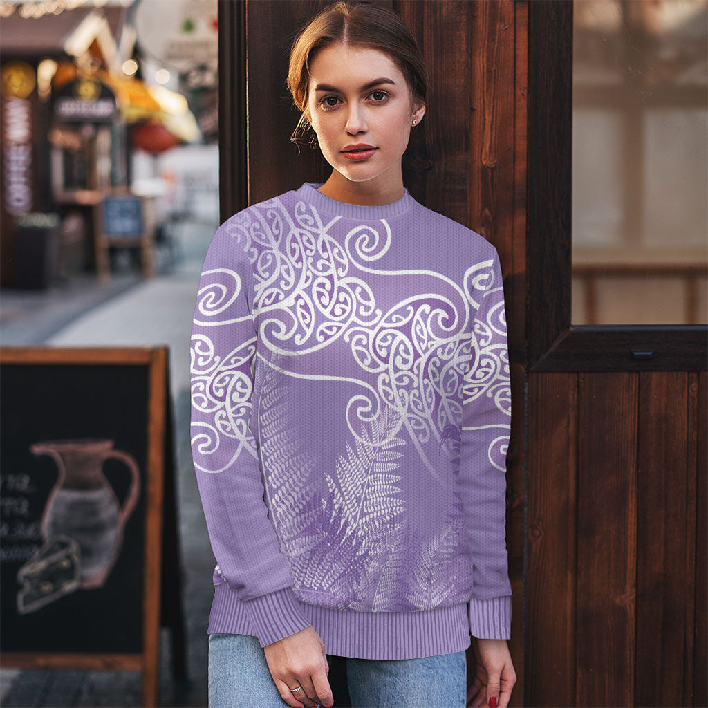 Aotearoa Maori Koru Curves Ugly Christmas Sweater Silver Ferns - Amethyst LT7 - Polynesian Pride
