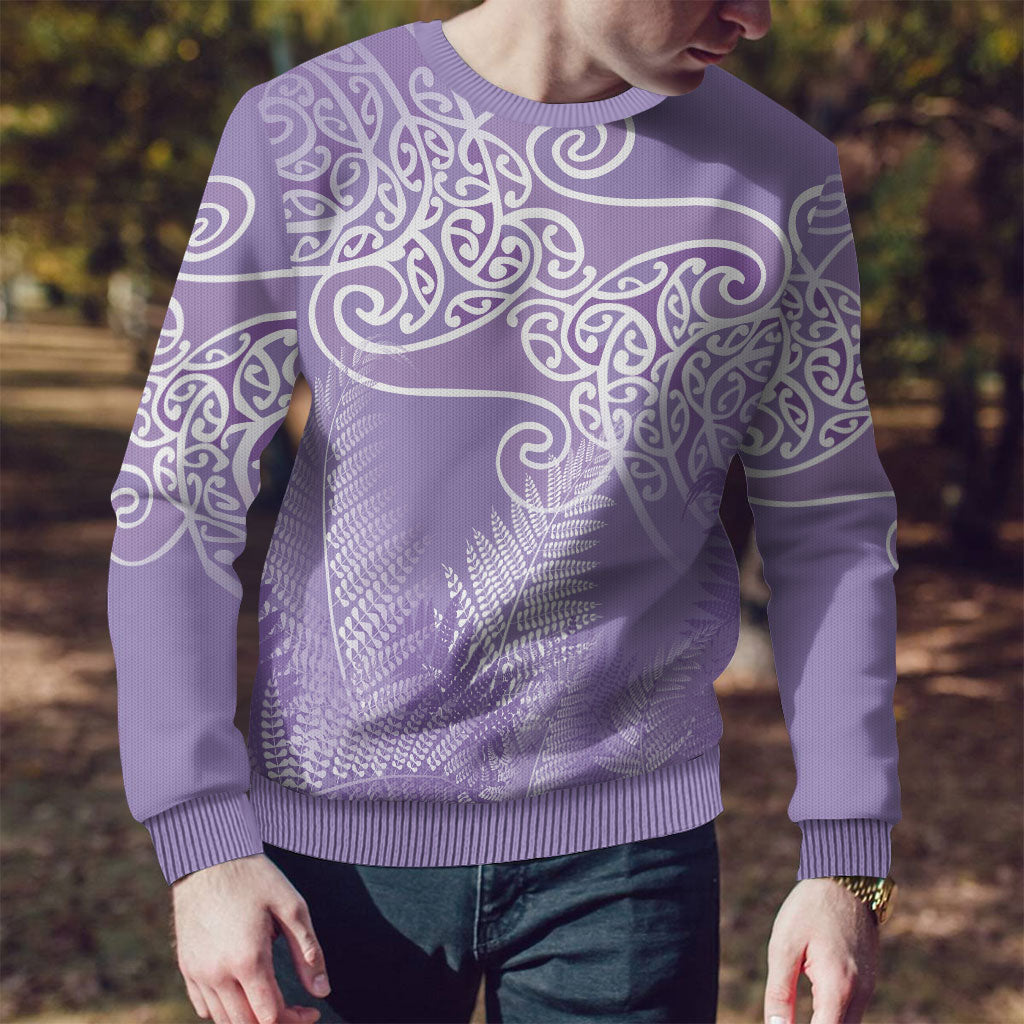 Aotearoa Maori Koru Curves Ugly Christmas Sweater Silver Ferns - Amethyst LT7 - Polynesian Pride