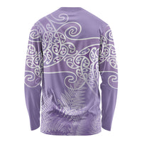 Aotearoa Maori Koru Curves Long Sleeve Shirt Silver Ferns - Amethyst