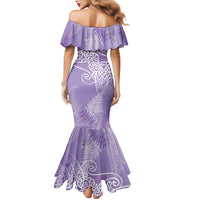 Aotearoa Maori Koru Curves Mermaid Dress Silver Ferns - Amethyst