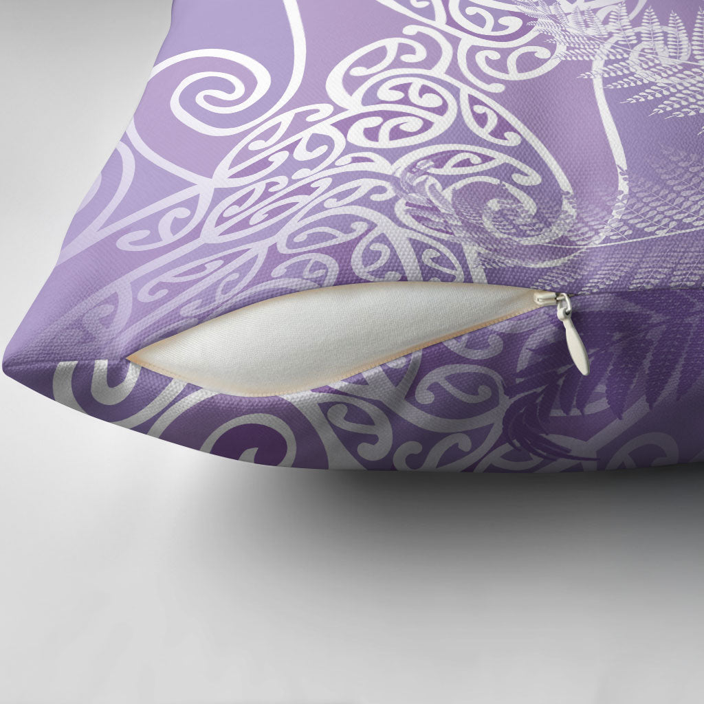 Aotearoa Maori Koru Curves Pillow Cover Silver Ferns - Amethyst