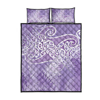 Aotearoa Maori Koru Curves Quilt Bed Set Silver Ferns - Amethyst