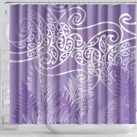 Aotearoa Maori Koru Curves Shower Curtain Silver Ferns - Amethyst