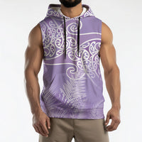 Aotearoa Maori Koru Curves Sleeveless Hoodie Silver Ferns - Amethyst