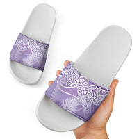 Aotearoa Maori Koru Curves Slide Sandals Silver Ferns - Amethyst