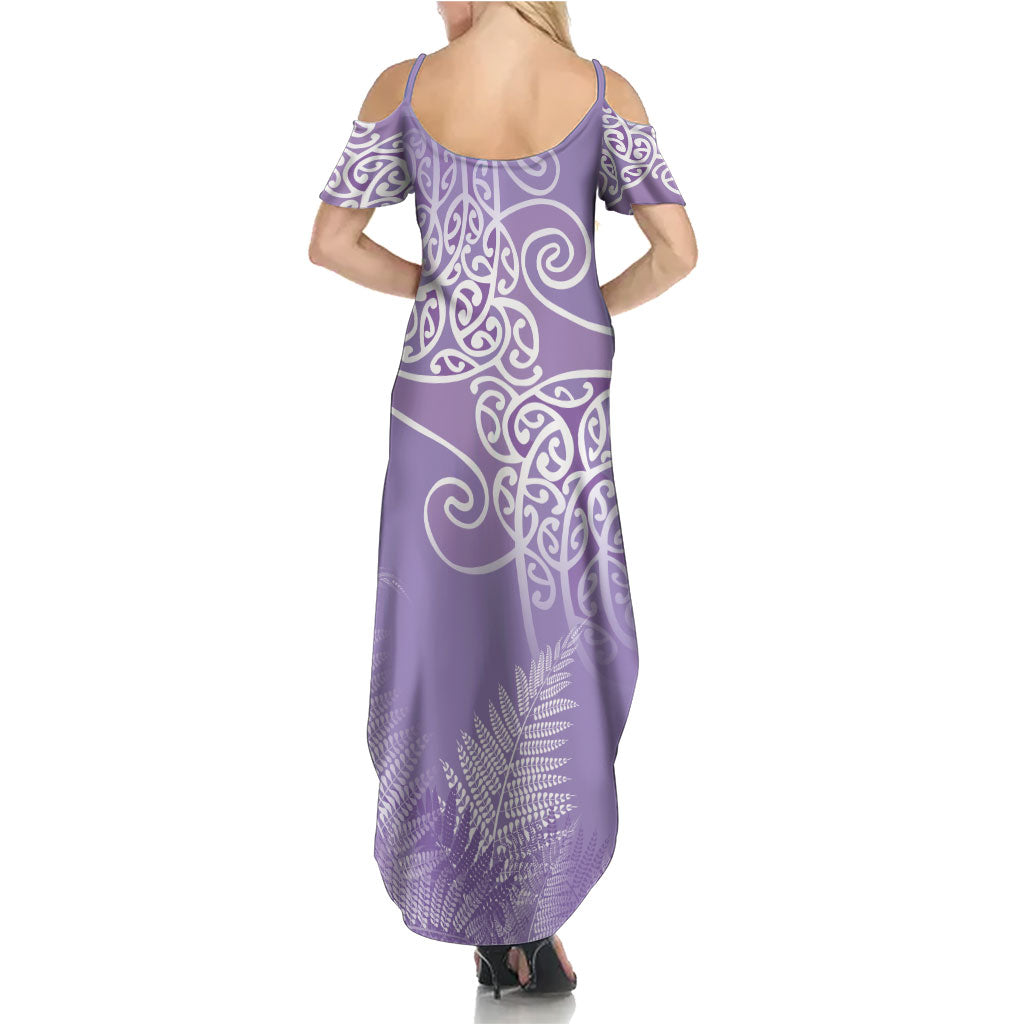 Aotearoa Maori Koru Curves Summer Maxi Dress Silver Ferns - Amethyst LT7 - Polynesian Pride