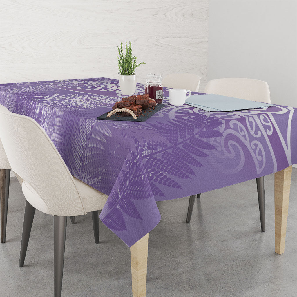 Aotearoa Maori Koru Curves Tablecloth Silver Ferns - Amethyst