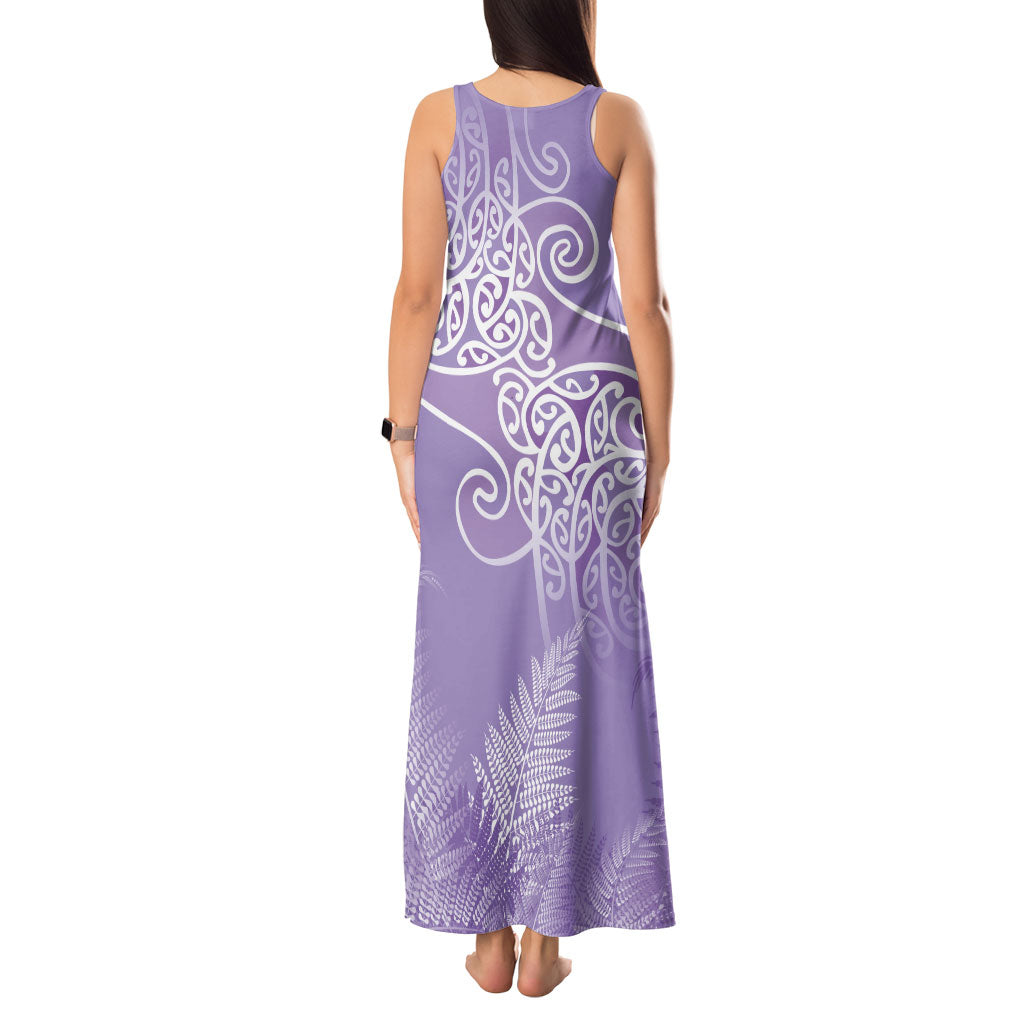 Aotearoa Maori Koru Curves Tank Maxi Dress Silver Ferns - Amethyst