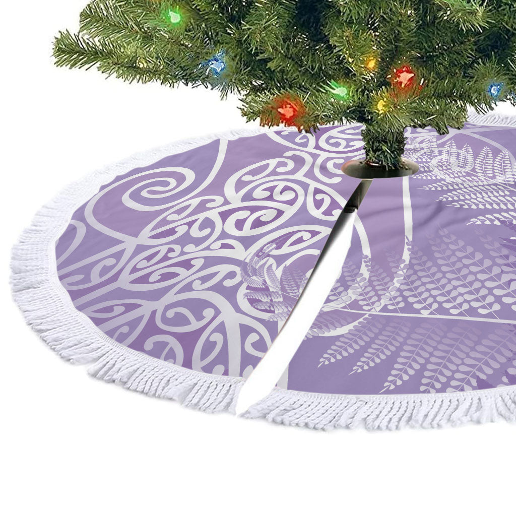 Aotearoa Maori Koru Curves Tree Skirt Silver Ferns - Amethyst LT7 - Polynesian Pride