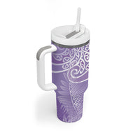 Aotearoa Maori Koru Curves Tumbler With Handle Silver Ferns - Amethyst