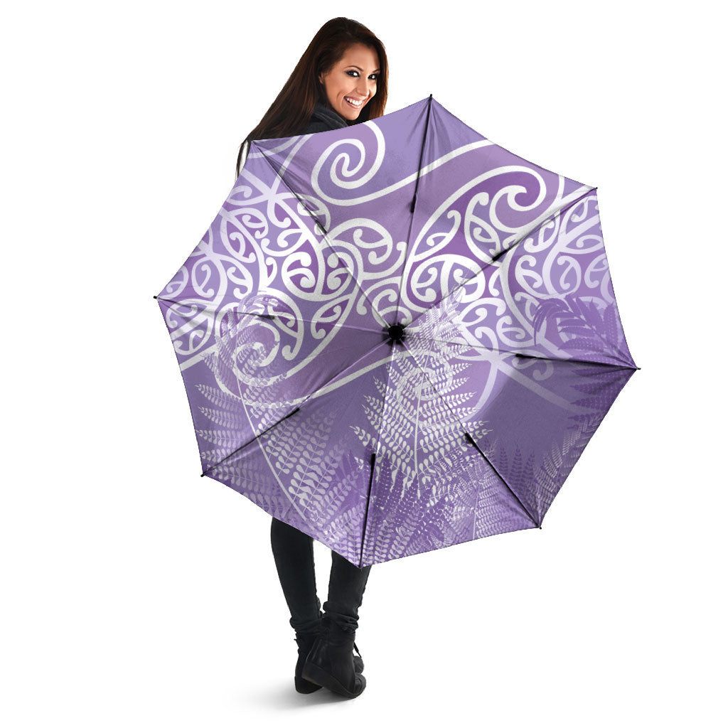 Aotearoa Maori Koru Curves Umbrella Silver Ferns - Amethyst