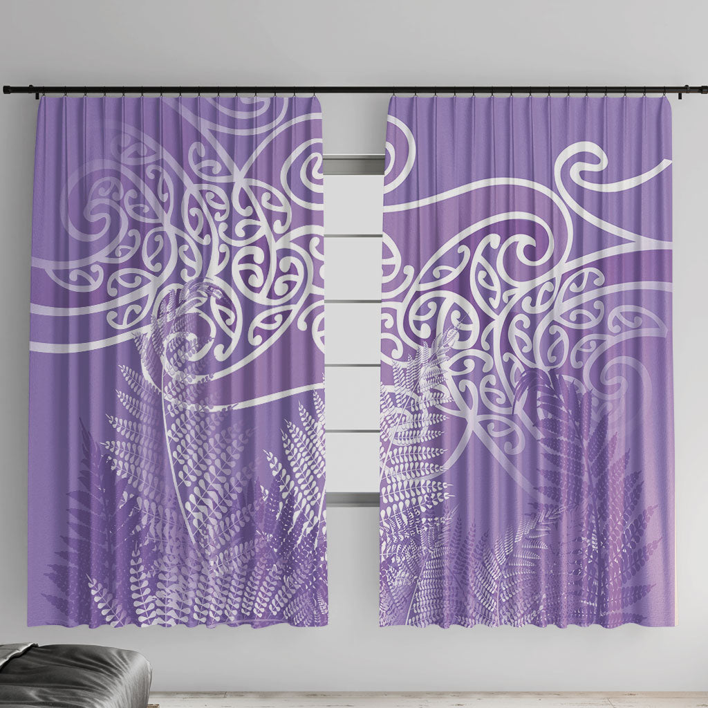 Aotearoa Maori Koru Curves Window Curtain Silver Ferns - Amethyst