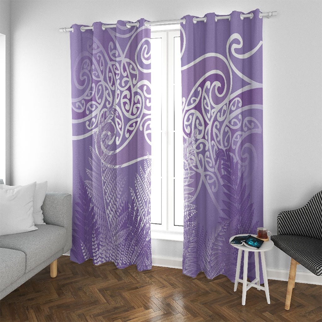 Aotearoa Maori Koru Curves Window Curtain Silver Ferns - Amethyst