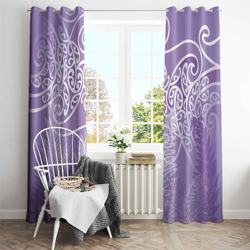 Aotearoa Maori Koru Curves Window Curtain Silver Ferns - Amethyst