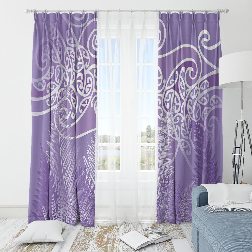 Aotearoa Maori Koru Curves Window Curtain Silver Ferns - Amethyst