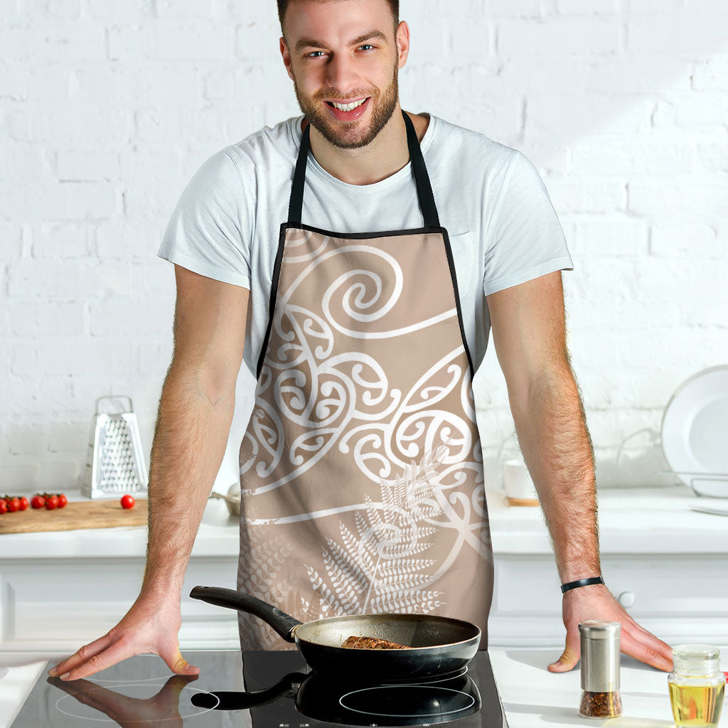 Aotearoa Maori Koru Curves Apron Silver Ferns - Mocha