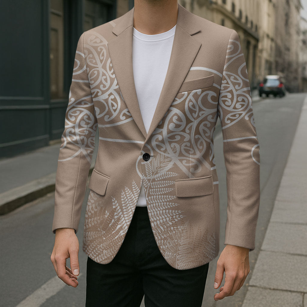 Aotearoa Maori Koru Curves Blazer Silver Ferns - Mocha