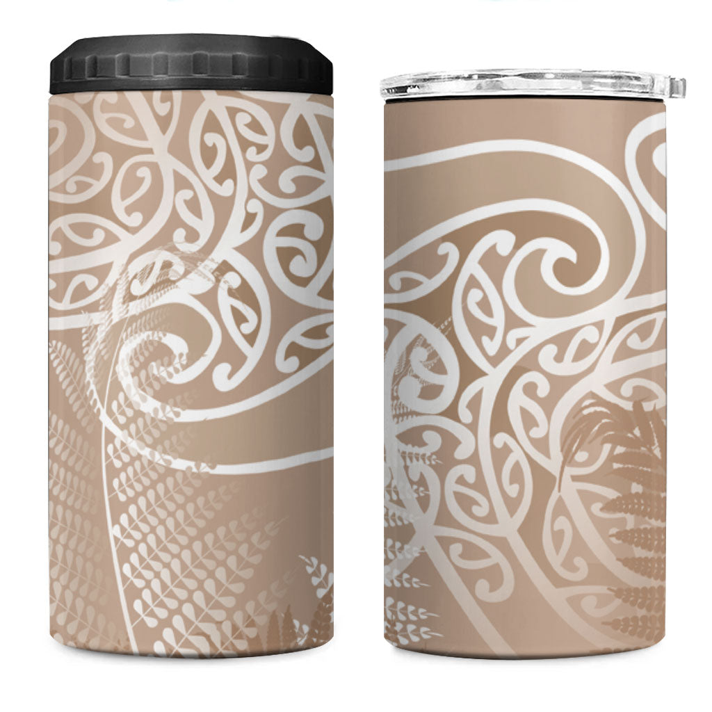 Aotearoa Maori Koru Curves 4 in 1 Can Cooler Tumbler Silver Ferns - Mocha