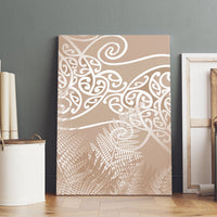 Aotearoa Maori Koru Curves Canvas Wall Art Silver Ferns - Mocha
