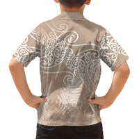 Aotearoa Maori Koru Curves Family Matching Long Sleeve Bodycon Dress and Hawaiian Shirt Silver Ferns - Mocha LT7 - Polynesian Pride