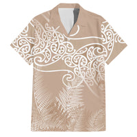 Aotearoa Maori Koru Curves Family Matching Off The Shoulder Long Sleeve Dress and Hawaiian Shirt Silver Ferns - Mocha LT7 Dad's Shirt - Short Sleeve Beige - Polynesian Pride