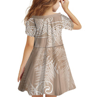 Aotearoa Maori Koru Curves Family Matching Off Shoulder Short Dress and Hawaiian Shirt Silver Ferns - Mocha LT7 - Polynesian Pride