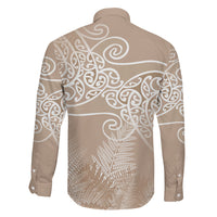 Aotearoa Maori Koru Curves Family Matching Short Sleeve Bodycon Dress and Hawaiian Shirt Silver Ferns - Mocha LT7 - Polynesian Pride