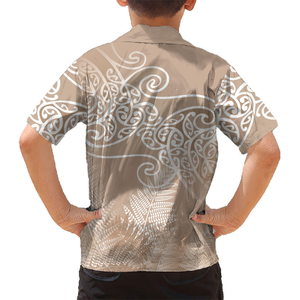 Aotearoa Maori Koru Curves Family Matching Summer Maxi Dress and Hawaiian Shirt Silver Ferns - Mocha LT7 - Polynesian Pride