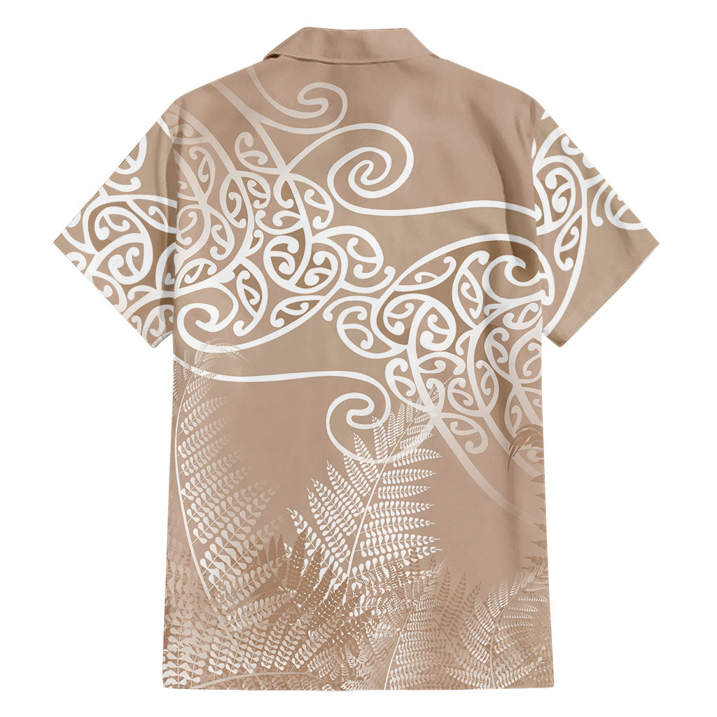 Aotearoa Maori Koru Curves Family Matching Tank Maxi Dress and Hawaiian Shirt Silver Ferns - Mocha LT7 - Polynesian Pride