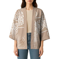 Aotearoa Maori Koru Curves Kimono Silver Ferns - Mocha