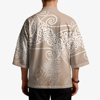 Aotearoa Maori Koru Curves Kimono Silver Ferns - Mocha