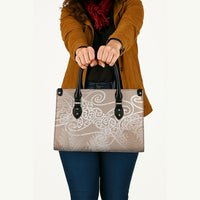 Aotearoa Maori Koru Curves Leather Bag Silver Ferns - Mocha