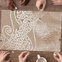 Aotearoa Maori Koru Curves Puzzle Silver Ferns - Mocha