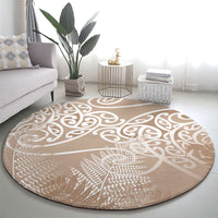 Aotearoa Maori Koru Curves Round Carpet Silver Ferns - Mocha
