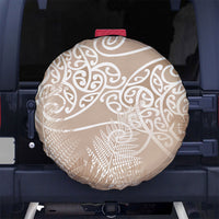 Aotearoa Maori Koru Curves Spare Tire Cover Silver Ferns - Mocha LT7 No hole Beige - Polynesian Pride