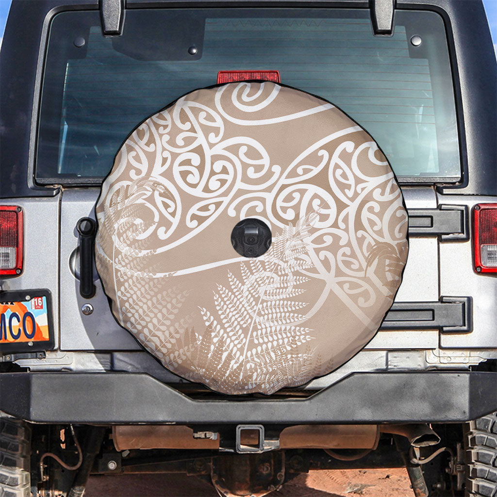 Aotearoa Maori Koru Curves Spare Tire Cover Silver Ferns - Mocha LT7 Beige - Polynesian Pride