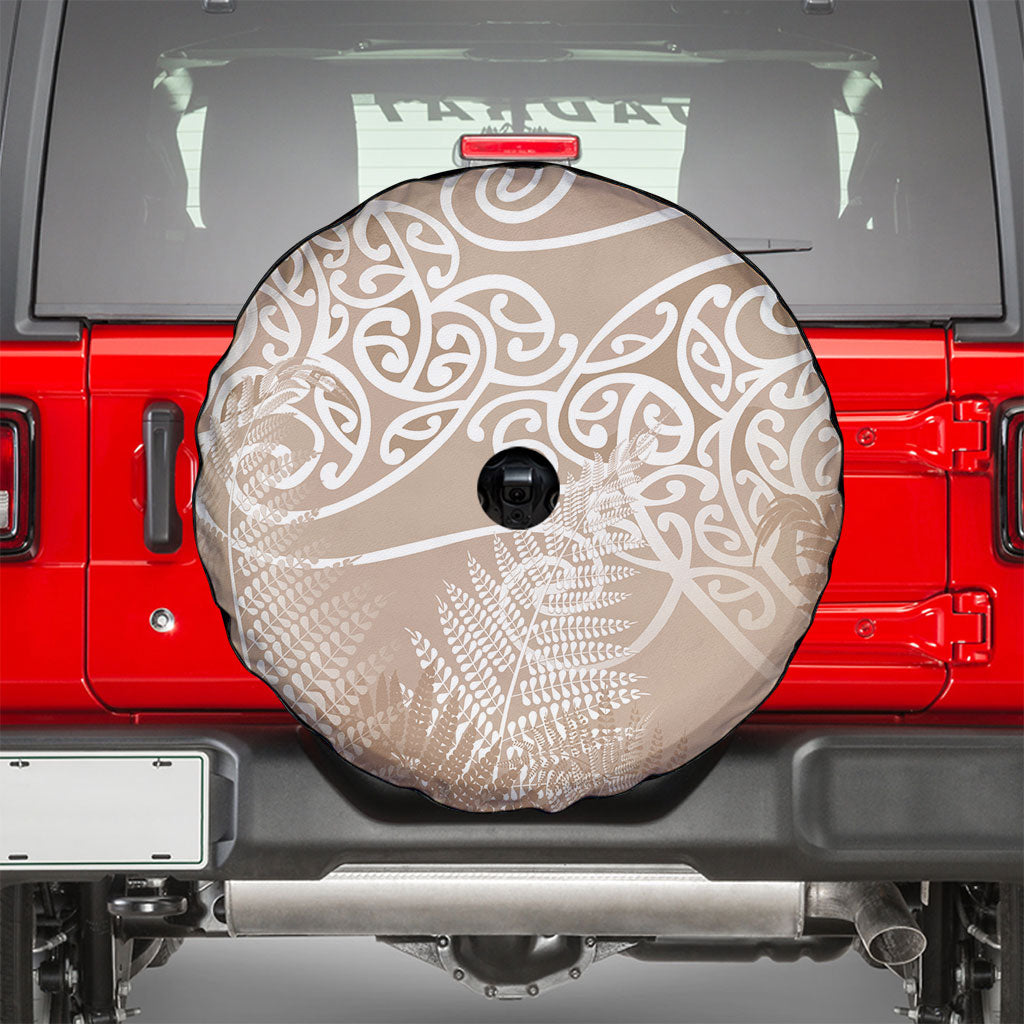 Aotearoa Maori Koru Curves Spare Tire Cover Silver Ferns - Mocha LT7 - Polynesian Pride