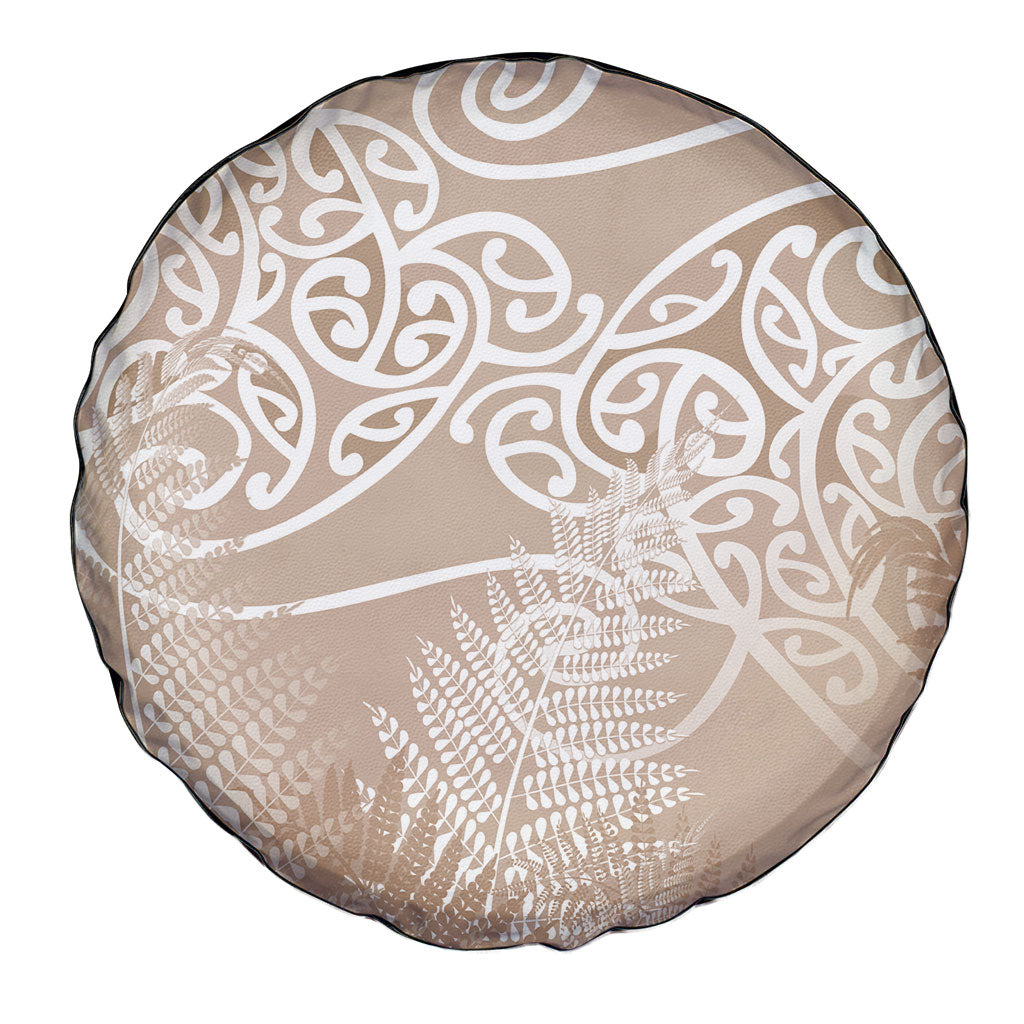 Aotearoa Maori Koru Curves Spare Tire Cover Silver Ferns - Mocha LT7 - Polynesian Pride