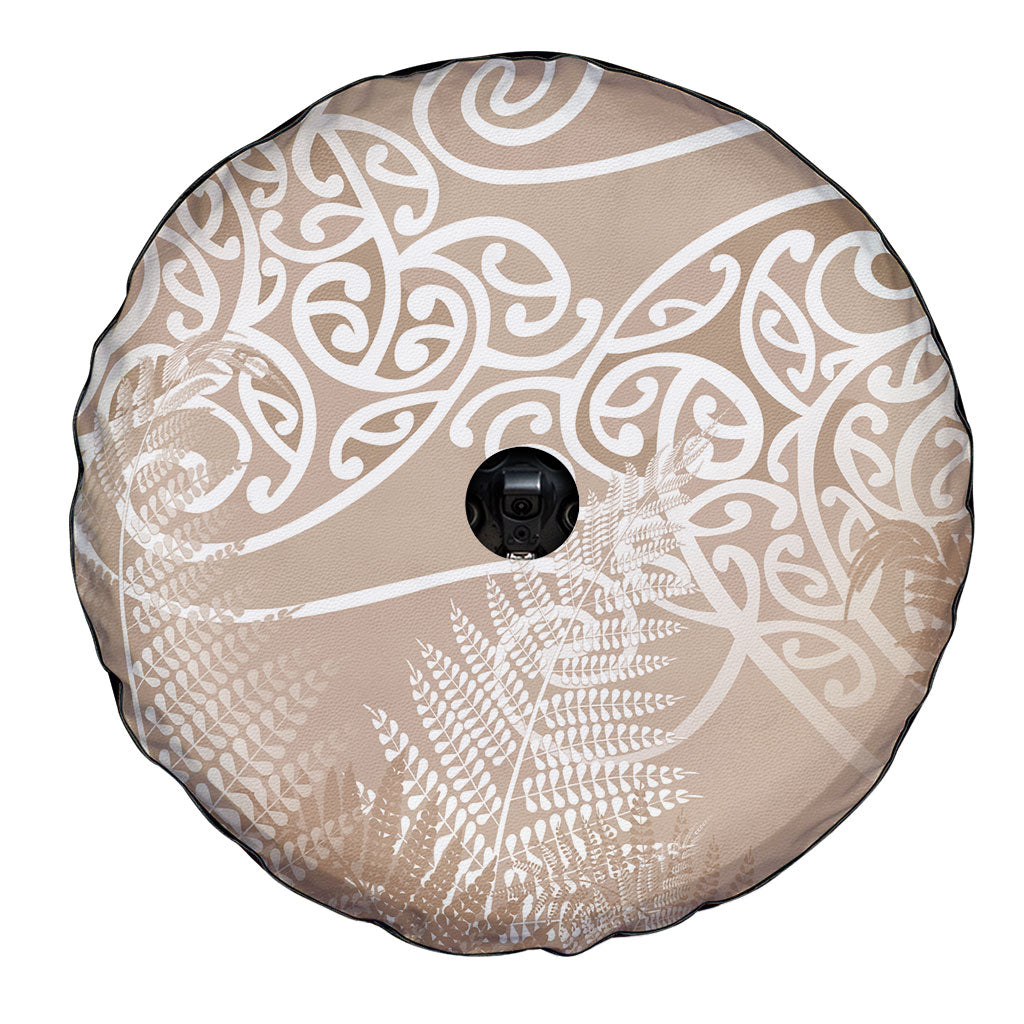 Aotearoa Maori Koru Curves Spare Tire Cover Silver Ferns - Mocha LT7 - Polynesian Pride