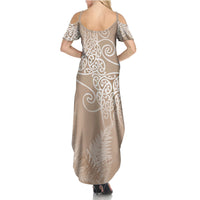 Aotearoa Maori Koru Curves Summer Maxi Dress Silver Ferns - Mocha